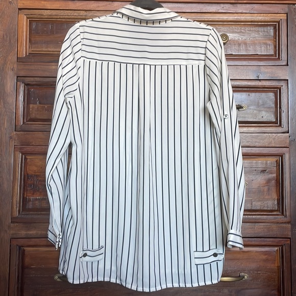 RARE Daorae Striped Tunic Top, Lightweight, Ling Sleeve, Roll up Tabs, Pockets - Picture 10 of 15